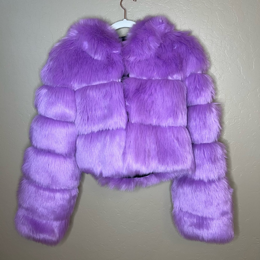 Purple Faux Fur Hoodie Jacket Medium
